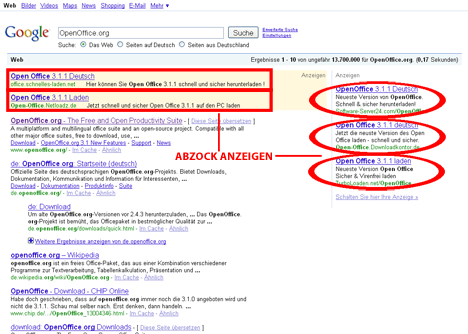 OpenOffice.org abzock Anzeigen bei Google über AdWords